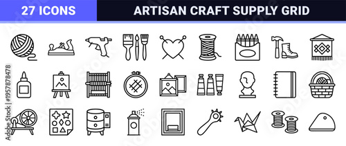 Handmade Craft and Hobby Supplies Minimalist Monoline Geometric Line Art Grid for DIY Workshop Branding and Creative Studio Interface Design.