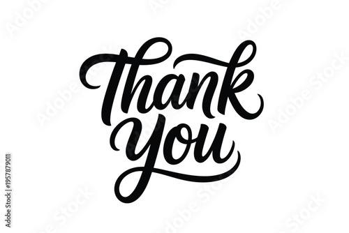 A stylish black and white brushstroke calligraphy reading thank you