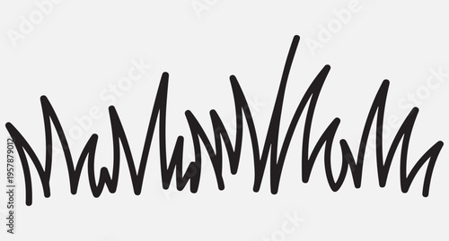  A black scribble art piece resembling grass or a scribbled landscape