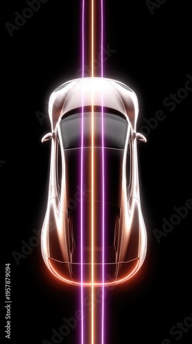 Futuristic Car Design Illuminated by Neon Lights on Black Background