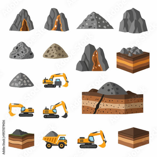 Mining and Construction Elements - A Comprehensive Collection of Industrial Icons.