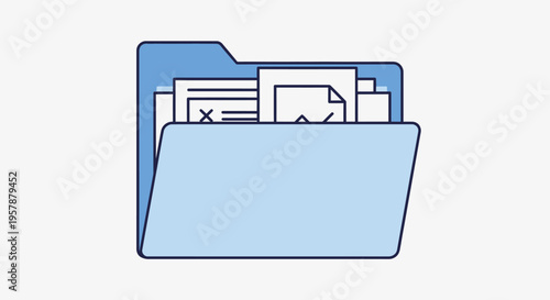 Open Folder with Documents Icon, Office Paperwork and Organization Concept
