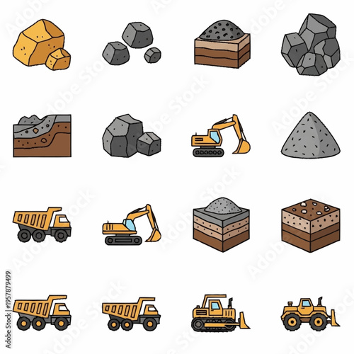 Mining and Construction Industry Icons Set.