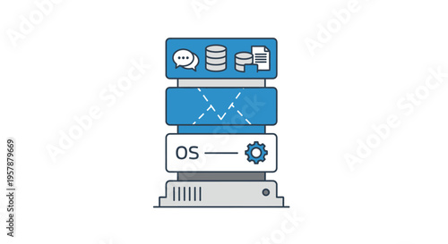 Server Stack with Database, OS, and Network Layers - Tech Illustration