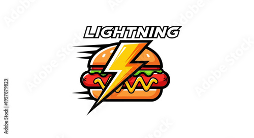 Stylized hot dog logo with lightning bolt for fast food delivery branding