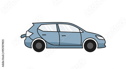 Flat vector illustration of a blue electric car charging on a white background