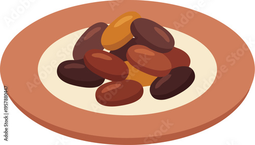 Simple Flat Illustration Plate of Dates for Ramadan Celebration Isolated