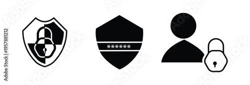 Cyber Security Icons Set with Shield Lock and User Protection Symbols.