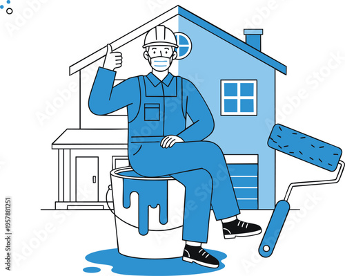 Professional House Painter Illustration for Renovation and Home Services