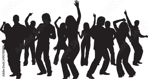 Silhouette of people dancing and having fun together in party