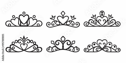 Collection of ornate decorative heart and floral crown like designs
