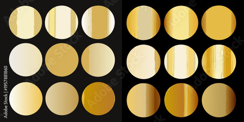 Abstract arrangement of oval shapes with gold and beige gradients