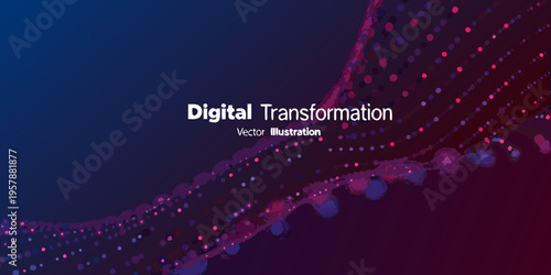 Abstract digital transformation background with flowing particle lines and gradients