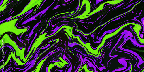 Konstfotografi Abstract fluid art with vibrant neon colors and swirling patterns