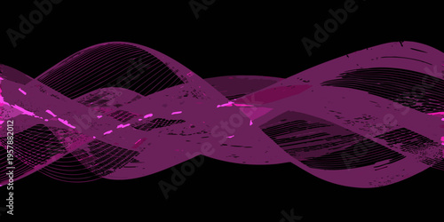 Abstract pink waveform design with fragmented lines on a black background
