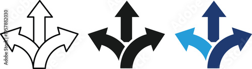 Decision Path icon sets multiple style collections. decision making and road fork symbols in blue and gray. Navigation, growth and progress pictogram for business scenarios.