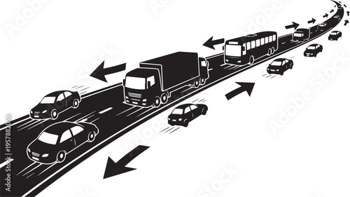 Vehicles Changing Lanes on a Busy Highway Roadway System
