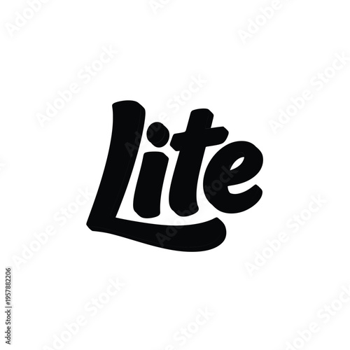 Black and white graphic design featuring the stylized word lite in cursive