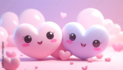 Wallpaper Mural Cute Kawaii Hearts Couple Adorable Love Romance. Torontodigital.ca