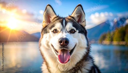 Wallpaper Mural Close-up Portrait of a Happy Siberian Husky Dog Outdoors. Torontodigital.ca