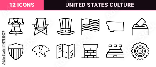 Patriotic American Heritage and Summer Celebration Minimalist Monoline Geometric Line Art Grid for Independence Day Design Projects