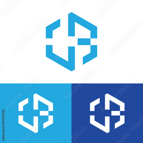 this logo design depicts a monogram of initials CB in hexagon shape that looks good on blue colors