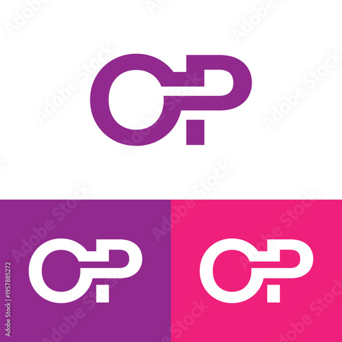 this is a logo design of a monogram OP that looks nice in pink and purple color on a white background