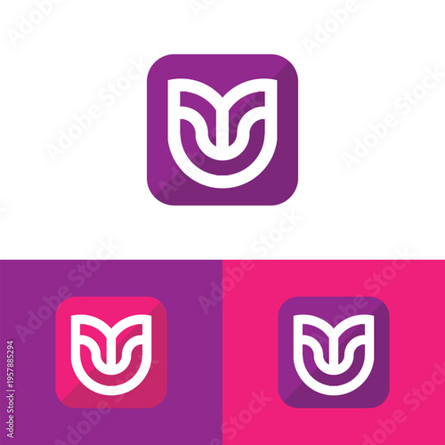 this logo design is an app logo design of an initial U on a square box shape that looks nice in purple and pink color 
