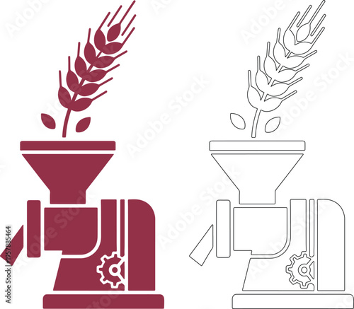 Wheat stalk entering grain mill machine