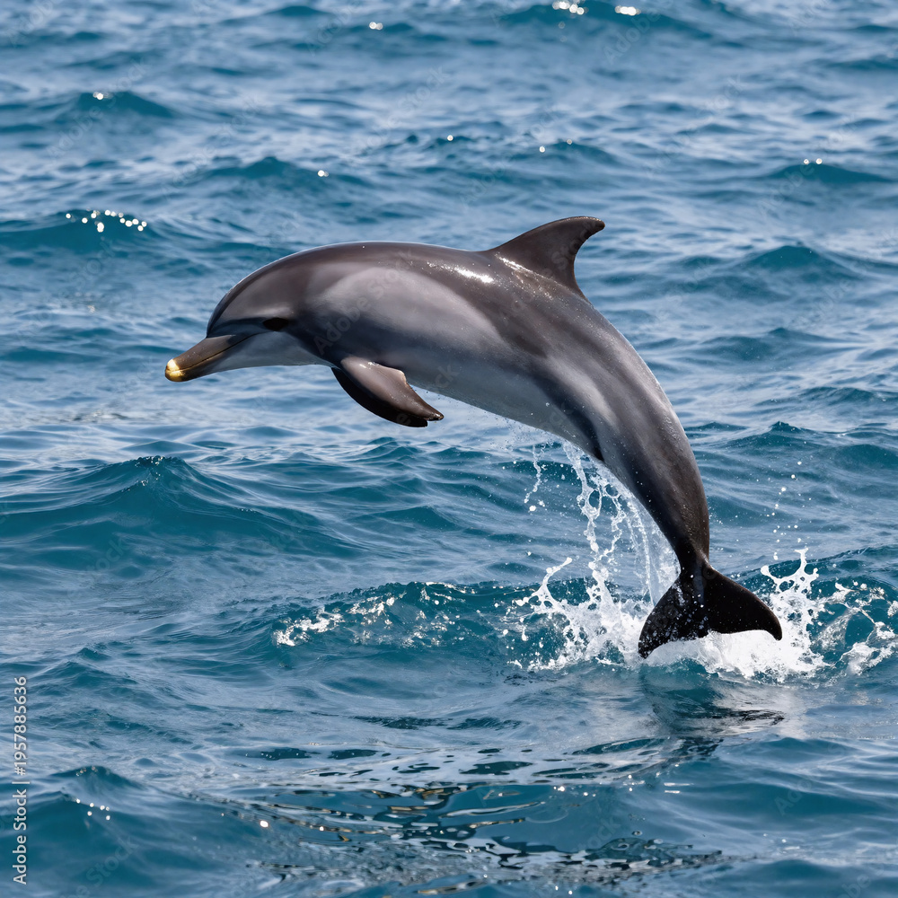 Fototapeta premium Abstract Ocean Jump. Dolphin Leaping In Playful Splashes Within Ocean Waves