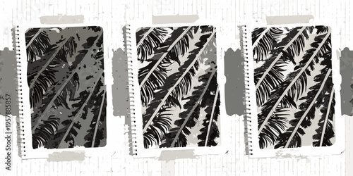 Three panels depicting grayscale tire tread patterns on a textured background