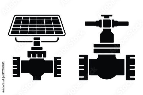 Icons of solar powered irrigation valve and water valve