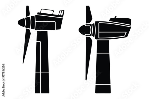 Wind turbine silhouettes, renewable energy vector icons