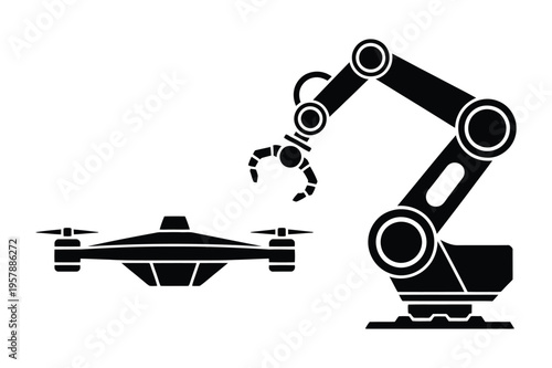 Robotic arm and drone vector icon