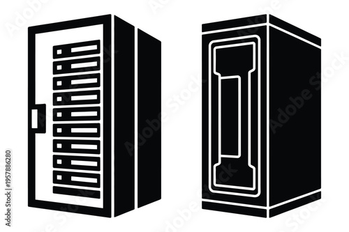 Electrical fuse box and server rack icons