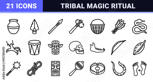 Ancient Tribal Symbols and Elemental Sorcery Minimalist Monoline Geometric Line Art for Folklore Design and Mythological Branding Projects