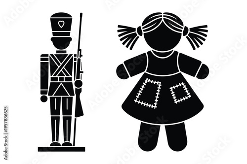 Nutcracker soldier and rag doll icon set vector