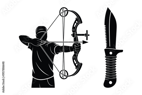 Archer and combat knife icon set vector
