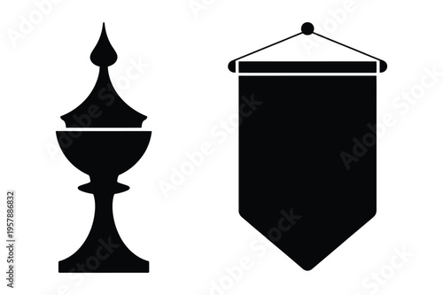 Decorative chalice and hanging banner silhouette icon