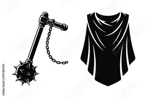 Mace weapon and toga silhouette icon