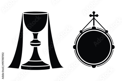 Chalice with drape and crucifix emblem silhouette icon