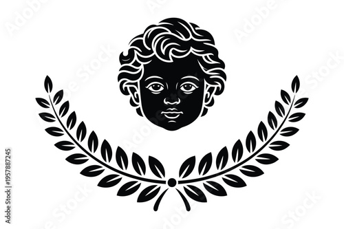 Cherub face with laurel wreath decoration vector graphic