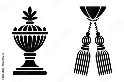 Decorative urn and cord tassels vector graphic