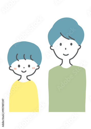 男の子の兄弟 イラスト 笑顔で並ぶ ベクター