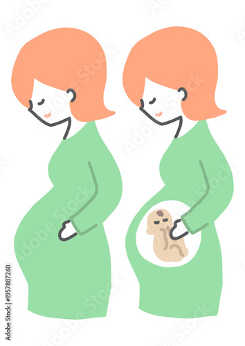 妊婦イラスト 横向き お腹の中に赤ちゃんがいるイメージ