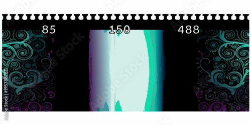 Abstract digital artwork featuring teal and purple swirls with numerical indicators