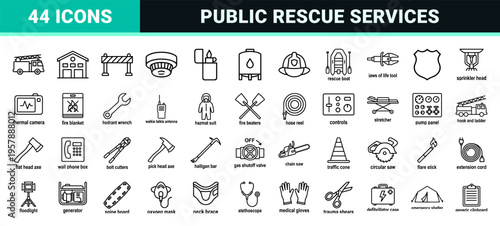 Firefighting and Emergency Response Line Art - Ultra Minimalist Monoline Icons for Public Safety and Fire Protection Infrastructure.