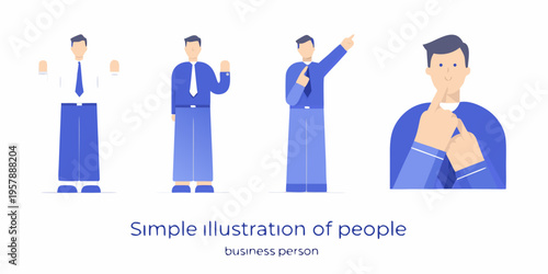 Four stylized men in blue suits demonstrating different gestures