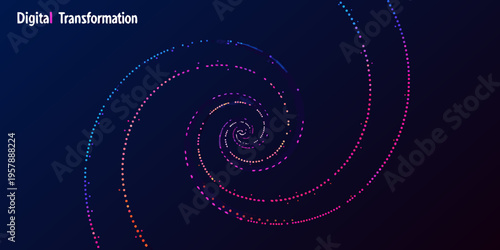Abstract digital transformation concept with swirling colorful particle trails