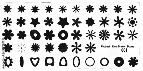 Collection of abstract hand drawn black shapes arranged in grid pattern